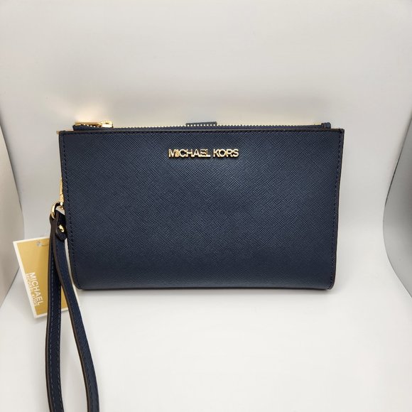 Michael Kors Jet Set Travel Double Zip Wristlet Wallet - NWT - Navy Blue